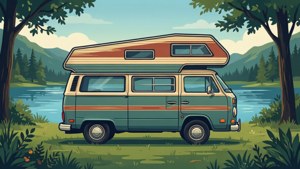 Retro vector camper van wallpaper para sa summer road trip vibe. wallpapers
