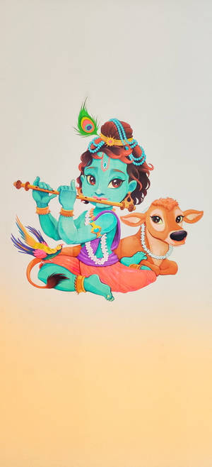 Krishna HD Cow Art — 1440x3200 Wallpaper