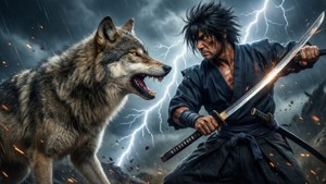 Nakikipaglaban si Wolf kay Genichiro sa gitna ng isang bagyong kidlat sa isang epikong paghaharap.