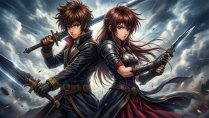 Magkasintang anime sa posisyong panlaban na magkabalikat — Anime couple GIF Wallpaper