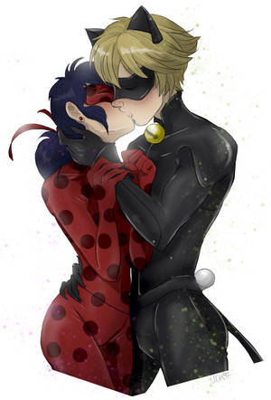 Ladybug At Cat Noir Halik na wallpaper na istilo komiks