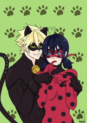 Ladybug at Cat Noir halik dog print wallpaper — Ladybug at cat noir halik Wallpaper