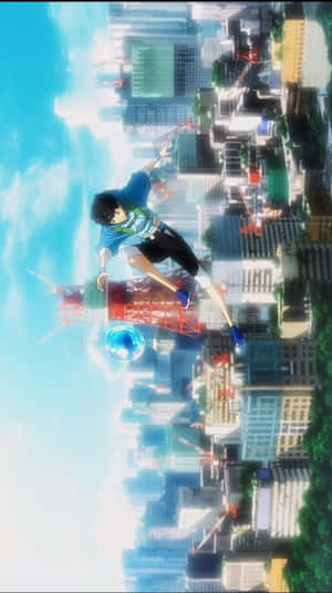 Lalaking Tumatalon sa Lungsod na may Bula na Anime Portrait — Anime city GIF Wallpaper