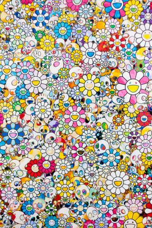 Malalaking Smileys Takashi Murakami 4K — Bulaklak aesthetic Wallpaper