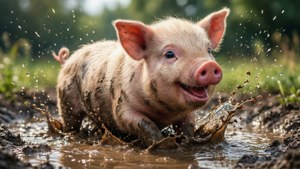 Masayang baboy na nagsasaboy sa putik, estilo kartun — Cute na baboy Wallpaper