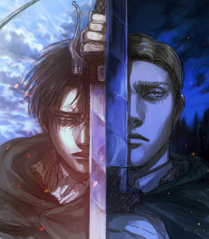 Kalahating mukha ni Erwin at Levi Ackerman fan art wallpaper — Motorola Razr 70 Ultra Wallpaper