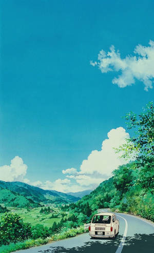 Lo Fi Anime Yellow Car Travelling Ghibli Scenery — Lenovo Legion Y700 (Gen 5) Wallpaper
