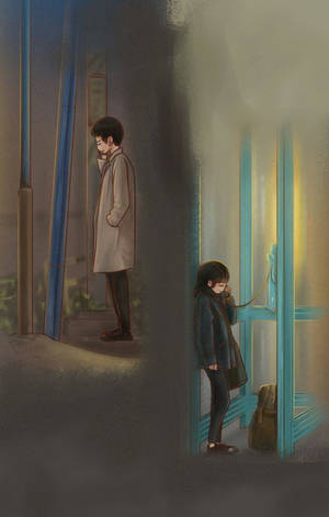 Long distance relationship cute painting wallpaper — Lenovo Tab Wallpaper