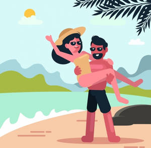 Lovers Beach Vacation Art wallpaper — Romantikong pag-ibig Wallpaper