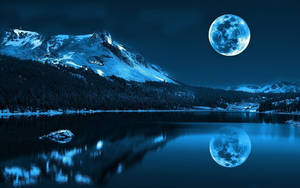Magagandang full moon na sumasalamin sa glass-like lake para sa MacBook Pro wallpaper.