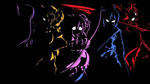 Wallpaper ng Madilim na Anime na Makukulay na Silweta ng mga Karakter