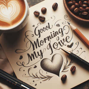 Magandang Umaga Mahal Ko Sining ng Kape at Kaligrapiya — Magandang umaga mahal ko Wallpaper