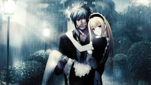 Magkasintahan na Anime Naghahagkan sa Ulan — Anime couple GIF Wallpaper