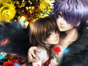 Magkasintang Anime na Mayakap ang Rosas — Anime couple GIF Wallpaper
