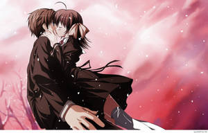 Magkayakap na Magkasintunog sa Pulang Langit — Anime couple GIF Wallpaper