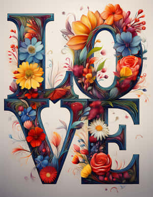 pag-ibig,disenyong bulaklak,makulay na tipograpiya,dekoratibong letra,sining,aestetik na wallpaper,romantikong tema,sining ng kaligrapiya,komposisyong grapiko,digital na ilustrasyon wallpapers