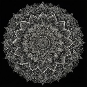 Masalimuot na pattern ng mandala sa itim at puti, simetriko at pampagnilay-nilay. — Itim na aesthetic GIF Wallpaper
