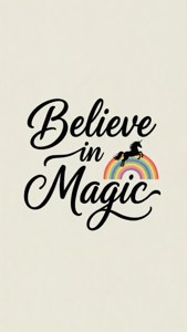 Wallpaper na may inspirational quote at silweta ng unicorn, nakakapag-udyok.
