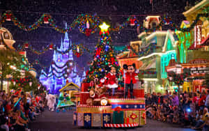 Maniyebeng Winter Wonderland kasama si Mickey Mouse at mga Kaibigan — Disney pasko Wallpaper