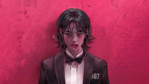 Wallpaper ni Manlalaro 067 Squid Game Naka-Suit — 067 Squid Game Wallpaper