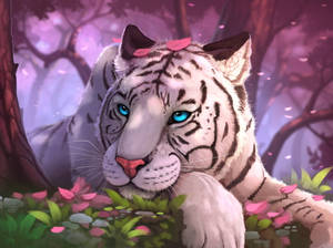 Puting tigre na may bulaklak na pintura wallpaper — Tiger Wallpaper
