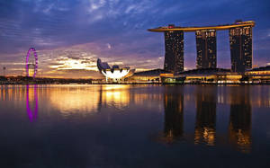 Pagsikat ng araw sa ilog Marina Bay wallpaper
