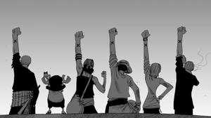 Masayang Crew at Luffy na Itim at Puti
