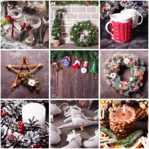 Masayang Koleksyon ng Pasko sa Tradisyonal na mga Kulay ng Pista — Paskong collage Wallpaper