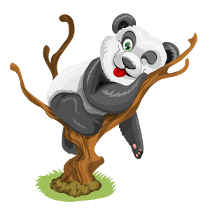Masayang Panda Cartoon na Umaakyat sa Puno — Cute Panda Wallpaper