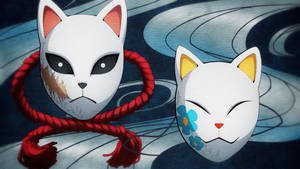 Wallpaper ng maskara ng demon slayer na may bulaklak at lubid