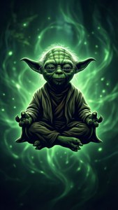 Silweta vector wallpaper ni Yoda na may berdeng aura. — iPhone 5 Wallpaper