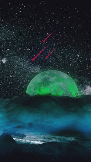 Wallpaper ng Meteor na Pulang Buwan — Neon na buwan Wallpaper
