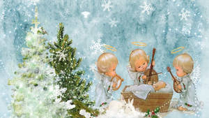 Wallpaper ng mga anghel ng Pasko kasama ang Sanggol na Hesus — Isang awit pasko Wallpaper