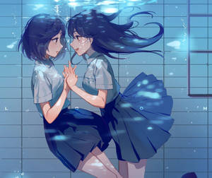 Wallpaper ng mga babaeng anime na lesbian sa pool — Anime Lesbian Wallpaper