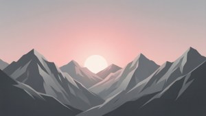 Hanay ng bundok na minimalista na may malalambot na kulay ng pagsikat ng araw — Gray aesthetic Wallpaper
