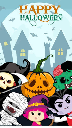 Wallpaper ng mga cartoon na karakter ng Halloween na sumisilip