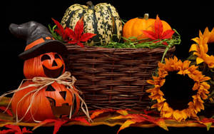 Mga Cute at Aesthetic na Halloween Pumpkins at Bulaklak — Cute aesthetic halloween Wallpaper