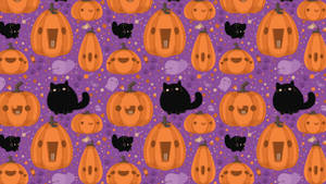 Mga Cute at Aesthetic na Pusa at Kalabasa para sa Halloween — Cute aesthetic halloween Wallpaper