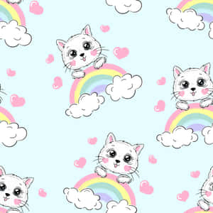 Mga Cute na Kuting sa Ibabaw ng Bahaghari — Pastel na bahaghari Wallpaper