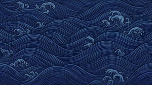 Pattern ng alon na madilim na asul sa istilong Hapones na may indigo at royal blue.