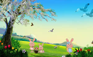 Mga Kaakit-akit na Easter Bunnies sa Springtime Meadow