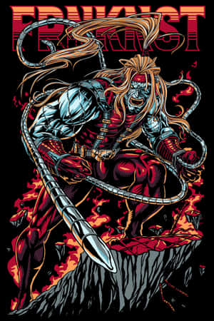 Makapangyarihang Omega Red sa Aksyon — Pulang Anime Wallpaper
