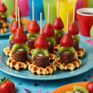 Makukulay na mini waffle skewers na may prutas at chocolate dip — Galaxy Watch Wallpaper