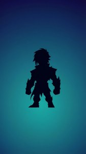 Silweta ng Rog Ally sa gradient na background, istilong minimal.