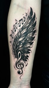 Wing tattoo na pinagsama sa musical notes, music theme. — iPhone 5 Wallpaper