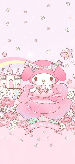 Wallpaper ni My Melody at rosang bulaklak — iPhone 16 Wallpaper