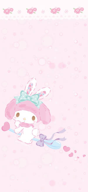 My Melody riding a spoon wallpaper — iPhone 16e Wallpaper