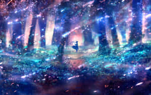 Nakakaakit na Tanawin ng Anime na may Kristal na Lawa at mga Cherry Blossom — Magandang anime Wallpaper