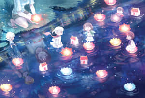 Nakakaakit na Tanawin ng Anime na may Mahiwagang Lumulutang na mga Isla — Magandang anime Wallpaper