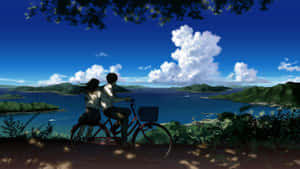 Nakakaakit na Tanawin ng Anime na may mga Cherry Blossom — Magandang anime Wallpaper